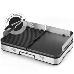 LEBENLANG elektrische grill tafelgrill elektrisch - inclusief grilltang en spatbescherming I 2400W voor binnen en buiten I grill elektrische grill voor balkontafel I elektrische platengrill binnengrills binnengrill