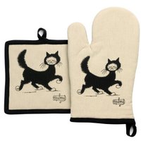 Oven glove + Pot holder Dubout Chat Balade Beige 18 x 28