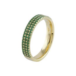 Elegant gold ring with multiple rows of sparkling green zircons, perfect for an engagement or special occasion.