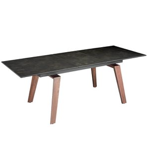 Extendable porcelain and walnut wood dining table