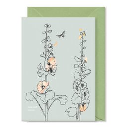 A greeting card with a floral design featuring butterflies and flowers in shades of green and white. The card is titled "Success" and comes with an envelope.