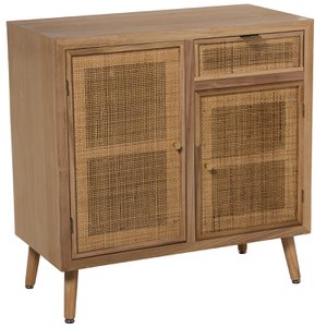 EINGANGSTISCH MIT 2 TÜREN+ NATURRATTAN-SCHUBLADE, KIEFER+DM 80X40X81CM, HOCH. BEINE: 16CM LL68033