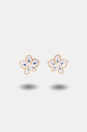 Pearl drop earrings, celestial flower bloom design, enamel, delicate star-shaped floral pendant, elegant jewelry