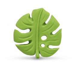 Green palm leaf teething toy for babies. Textured surface provides soothing relief for gums during teething.