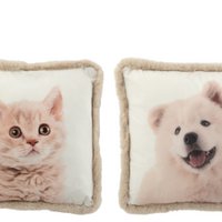 J-Line Kissen Hunde-/Katzenfell – Polyester – Weiß/Beige – 2 Stück