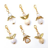 Guardian angel "color sets white to pink" keychain, set of 6, gold-colored