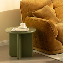  Green round side table, modern minimalist design, matte finish, compact 50cm diameter, geometric base, contemporary home furniture.