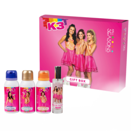  Gift box containing hair care products for all seasons, including shampoo and conditioner in a light blue and white color scheme.