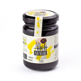 Black garlic aioli from Spain, a mayonnaise-based condiment with a rich, savory flavor and a creamy texture.
