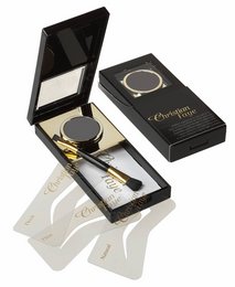 Eyebrow powder set with stencils and brush in black color. Includes essential tools for shaping and defining eyebrows.