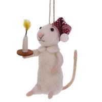 Muis met slaapmuts en kaars vilt