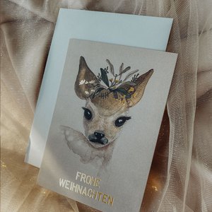 Set of refined Christmas cards "Deer with Gold"