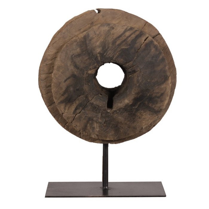 Oud houten wagenwiel op standaard 40cm