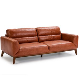 3-zitsbank bekleed met leer met notenhouten poten