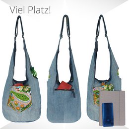 Sunsa bæredygtig denimtaske. Skuldertaske, der kan bæres på 2 sider. hobo taske Boho cross body taske