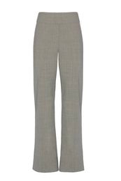 Straight-leg wool trousers in sage green with a small ankle slit. Made in Italy. Women's pants available in sizes 40, 42, and 44.