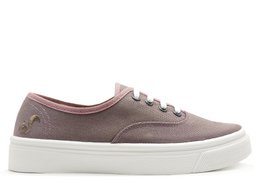 Vegan mulberry-colored sneaker with a round toe and lace-up closure.