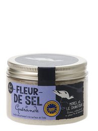 A box of 125g of Fleur de sel from Guérande, a premium sea salt with a delicate, crunchy texture and a subtle, briny flavor. Ideal for seasoning and finishing dishes.