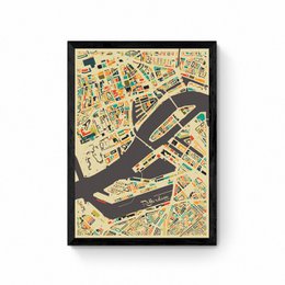  Detailed map poster of Rotterdam city with colorful mosaic-style design, featuring a variety of landmarks and buildings. Available in multiple sizes and framing options.