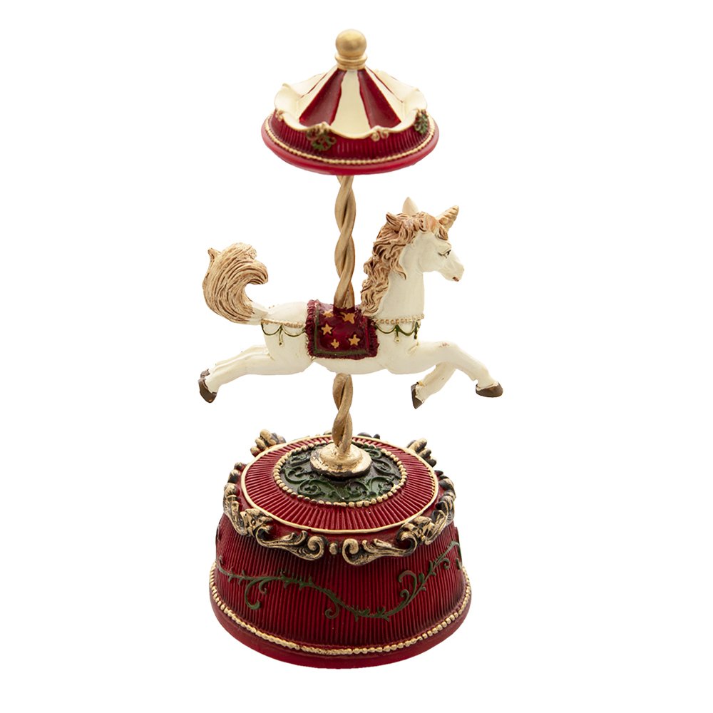 Muziekdoos Paard Ø 9x21 cm Rood Polyresin Kerstdecoratie Beeld