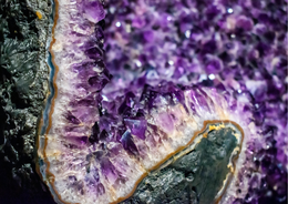 Amethyst cluster gemstone greeting card with vibrant purple crystals and natural textures.