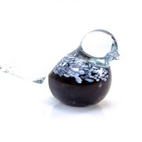 Black Glass Bird - white/blue speckled - ø 12 cm - Handmade