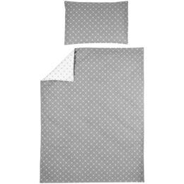  Grey duvet cover and pillowcase set with a diamond pattern design, suitable for a baby's bedstead. Made of high-quality materials for comfort and durability.