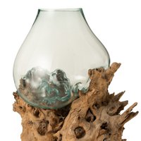 J-Line Vase XL Auf Fuß Gamalholz Recyceltes Glas Natur Transparent