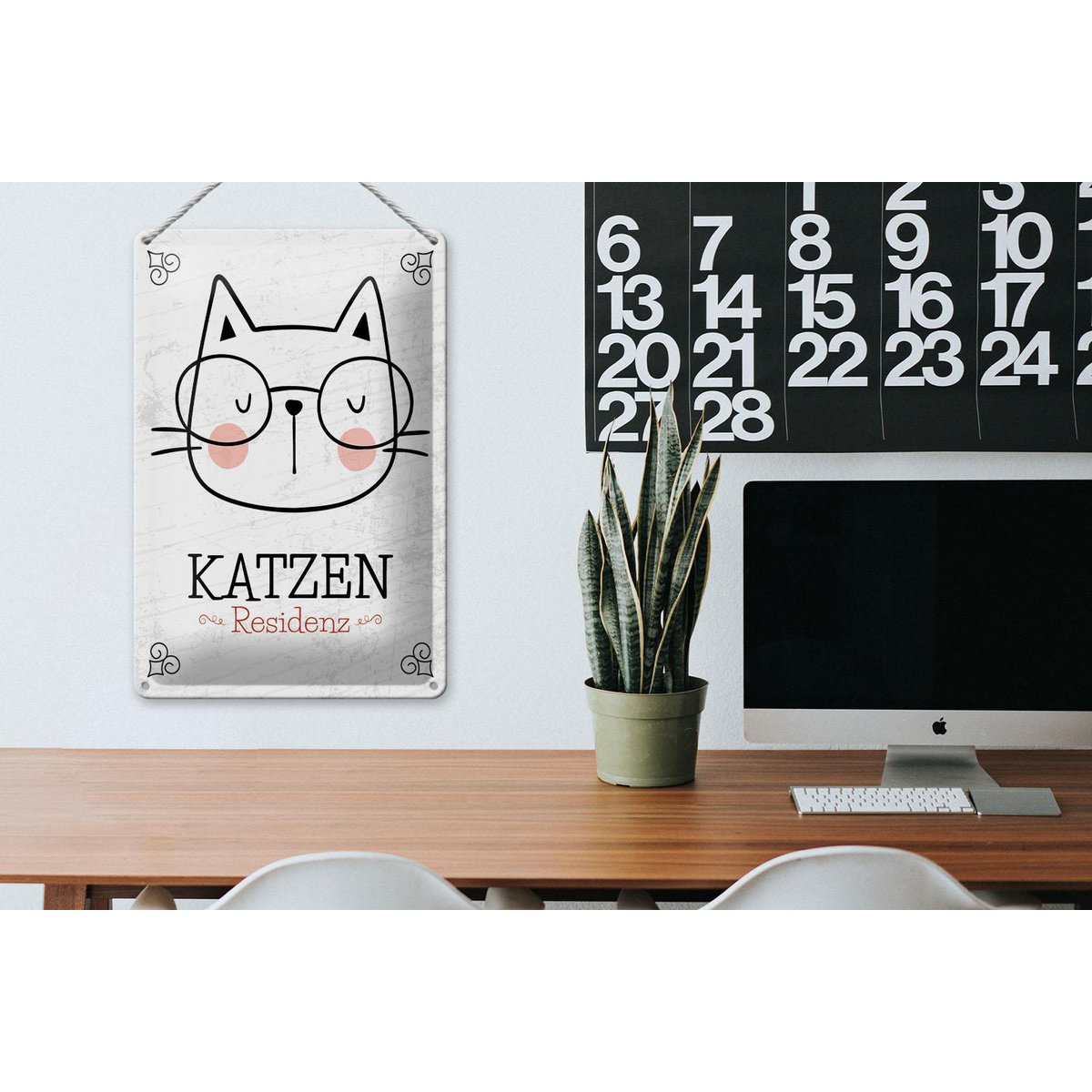 Blechschild Hinweis 20x30 cm Katzen Residenz Katze mit Brille Deko Schild