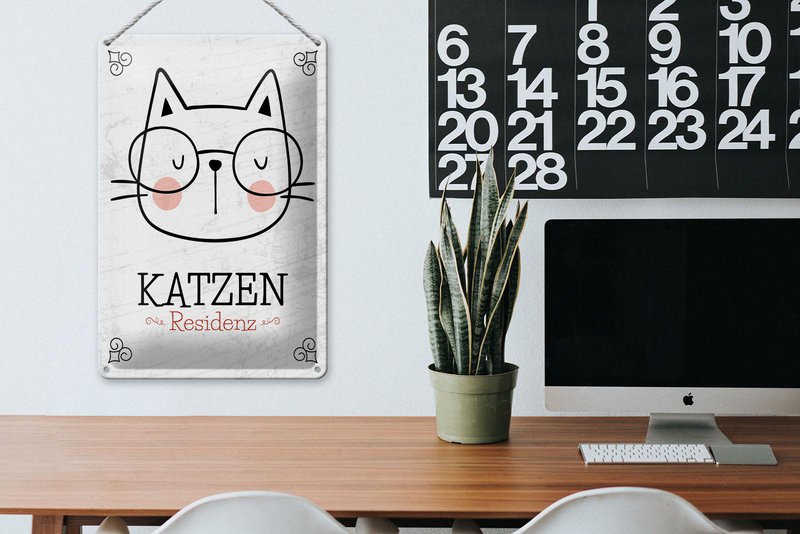 Blechschild Hinweis 20x30 cm Katzen Residenz Katze mit Brille Deko Schild
