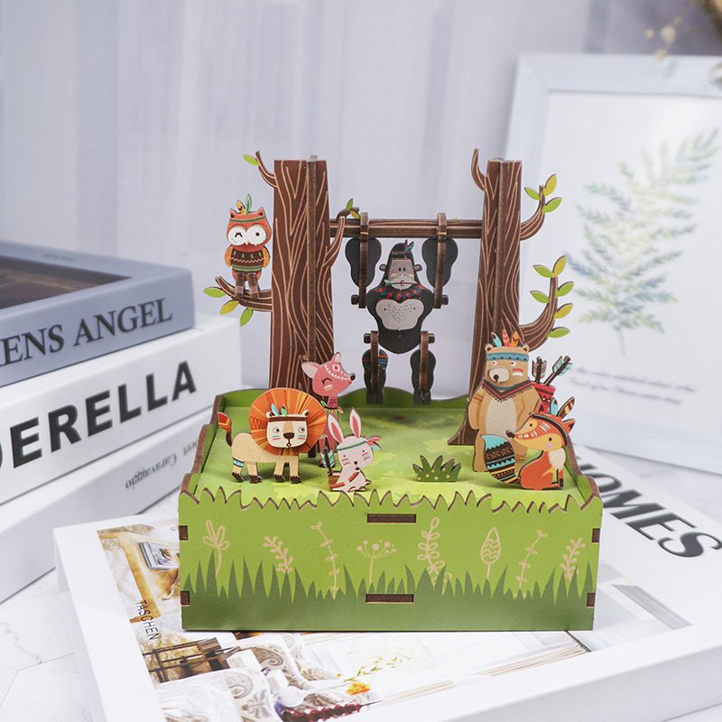DIY 3D Houten Muziekdoos Jungle Spellen, Tonecheer