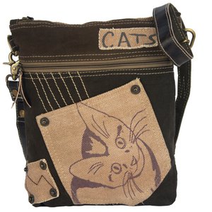 Sunsa dames schoudertas. Schoudertas in vintage stijl. Handtas van canvas. kleine crossbody tas voor dames bedrukt met kattenmotieven