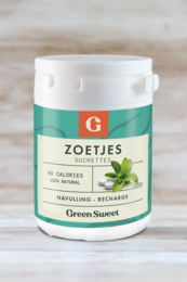  A 1000-piece refill pack of Zoetjes green stevia sugar substitute. The product is packaged in a white container with a green and orange label.