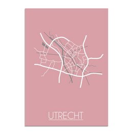 A pink and white map poster of Utrecht, featuring a minimalist design with street outlines. The poster would be suitable for wall art in a modern home or office.