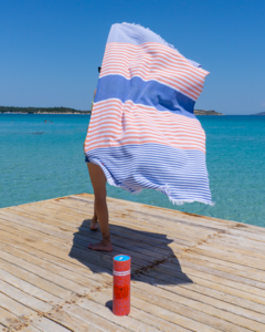 HANDDOEK TO GO BALI Katoenen strandlaken 180x100 cm | Spa-saunahanddoek | Koninklijk / Oranje | met geschenkdoos