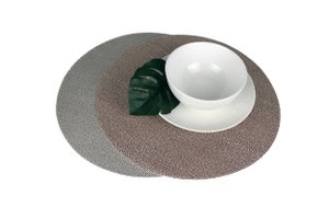 Tischset 6-er Set rund Kunstleder Rochenhaut grau braun