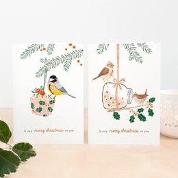 Tarjeta de Navidad | Pájaros de invierno | Aves