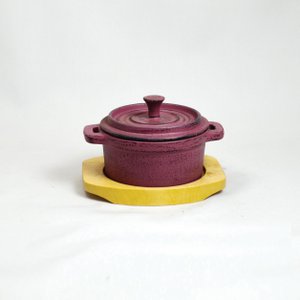 Eisenpot Minibräter silber 10x5cm emailliert m. Holz Copy