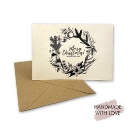  Christmas greeting cards, sugarcane paper, wreath and Santa sleigh designs, festive holiday cards, black ink illustrations, eco-friendly cardstock