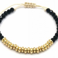 B-E17.5 B1654-009 Glassbeads with Metal Bracelet Black