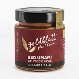 Red umami bio veggie paste, made with organic ingredients, savory and umami flavors.