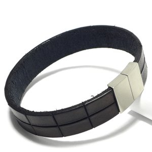 Leather Star KF54 - exclusive men's bracelet in black with grid structure