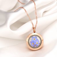 Roséverguld vergeet-mij-niet-medaillon - 925 sterling vergulde ketting met echte bloemen - K925-126