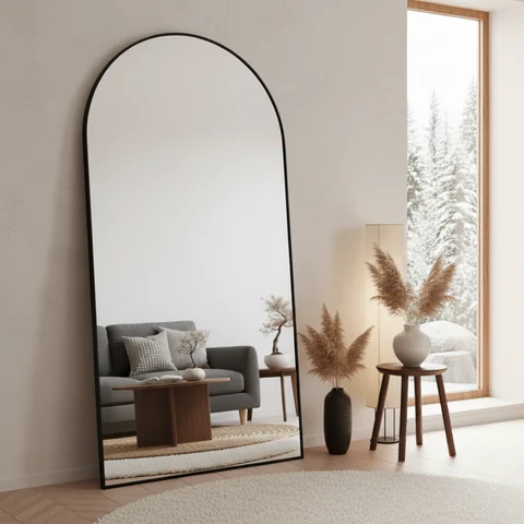Arched mirror Large 100x190 cm - Large full-length mirror Steel Wall mirror 100x190 cm Steel Black - Arched mirror