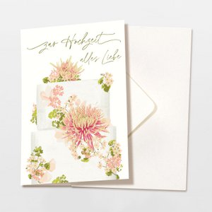Folding card for the wedding cake with flowers, with envelope, FSC certified