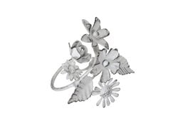  Silver-toned napkin ring with floral design.