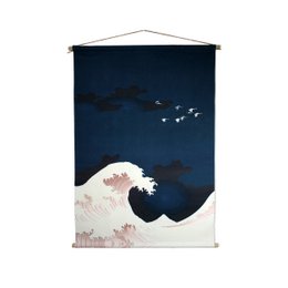 Vægophæng bølge- og kranstof 90x130 cm blåt bomuld