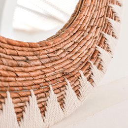 Specchio Boho rotondo 60 cm | Specchio da parete intrecciato fatto a mano AWAN | Decorazione da parete con motivo realizzato con cordoncini di cotone
