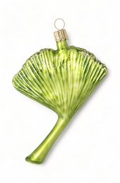 Ginkgo leaf ornament, green in color, with a fan-like shape and textured surface, suitable for decorative purposes.