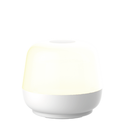 White ceramic table lamp, round dome shape, modern minimalist design, warm ambient lighting, indoor outdoor use